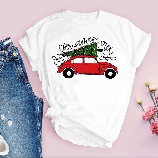 

tees for women print cartoon car tree holiday merry christmas ladies clothes lady clothing female t shirt womens t-shirt, White