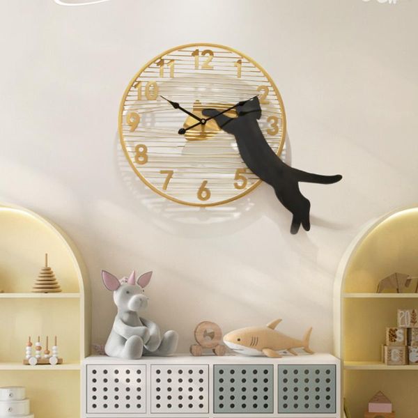 Relógios de parede moderno gato contratado relógio decorativo design criativo sala de estar decoração doméstica mudo o