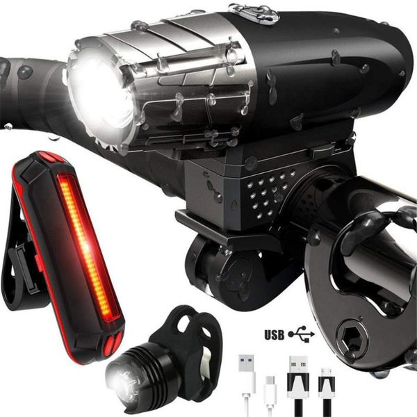 

bike lights cycling bicycle light set rechargeable waterproof front and rear lamp clip usb charging cable #5m11
