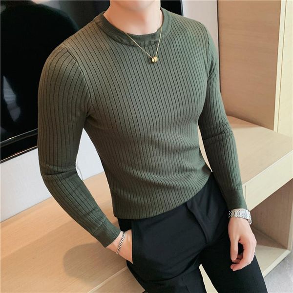

men's sweaters autumn winter solid round collar casual for men clothing simple all match slim fit knitted pull homme streetwear, White;black
