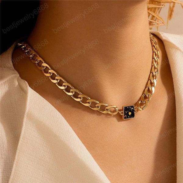 2021 Новые Панк Женщины Золотой Толстые Линальные Цепочки Chokers Ожерелье Квадрат Кулон Ожерелье Мода Украшения Подарок