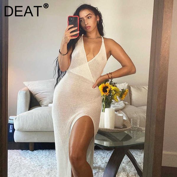 

deat spring summer fashion sesy v-neck open back lace up perspective hook flower beach suspender dress women sk774 210709, Black;gray