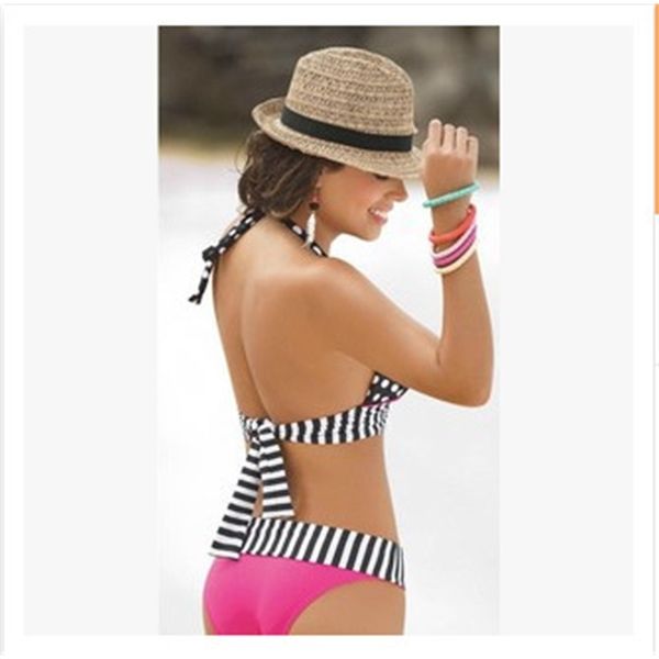 

bikini strap cute neck women's split swimsuit, White;black
