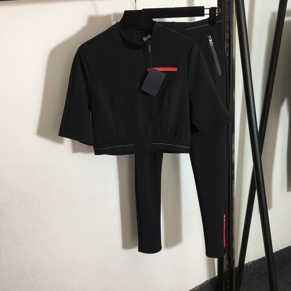 

2021 designer new ladies yoga short sleeve suit elastic waist slim trousers231, White