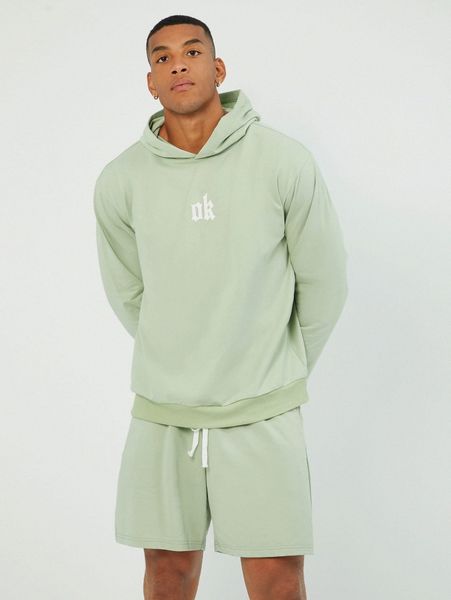 

men letter graphic hoodie & knotted front shorts y4jz#, Gray