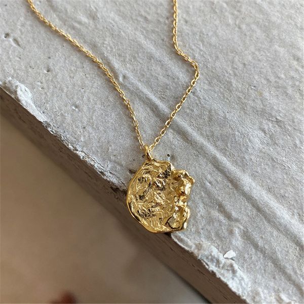 

ruiyi real 925 sterling silver women fashion incomplete coin pendant necklace female chic 18k gold special-shaped lava necklace q0531