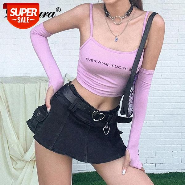 

dulzura letter print women crop camis cloves strap bodycon party streetwear 2020 summer clothes club cute sweet gothic #wg2e, White