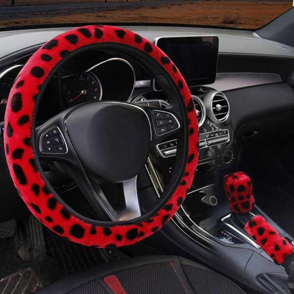 

steering wheel covers leopard car cover non-slip decoration no inner ring elastic short plush three-piece suit