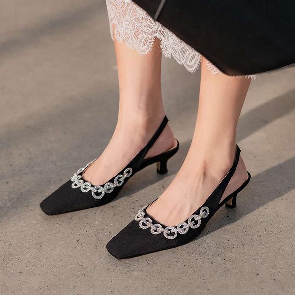 

sandals 2021 summer arrival high heels shoes women's gladiator square toe slingback beauty lady dance party, Black