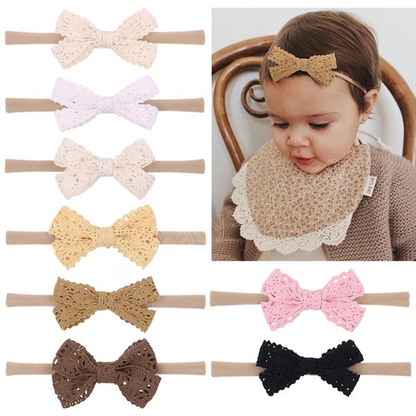 

2.7inch newborn elastic hair bands lace hair bows baby headband for girls nylon headbands turban headwear kids hair accessories, Slivery;white