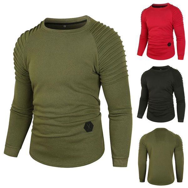

men's hoodies & sweatshirts o neck pleated raglan sleeve plus size pullover sweater winter casual round collar drape cuff large hoodie, Black