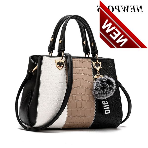 

newposs 's handbags leather stitching wild for 2022 casual tote ladies bolsos fur women messenger bags
