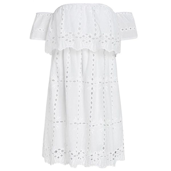 

casual dresses women off shoulder strapless lace mini dress hollow out ruffle summer bx0a, Black;gray