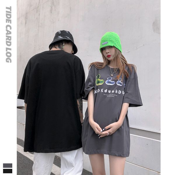 

luxury brand t shirt spring and summer tide brand short sleeve t-shirt men and women couples transparent little yellow duck pri, White