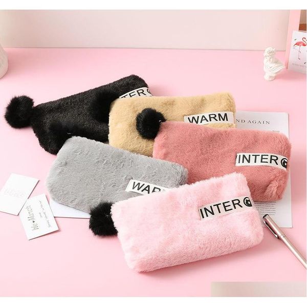 

korean school pencil case kawaii cute plush penal for girls boys pencilcase zipper makeup purse pouch stat jllann jhhome