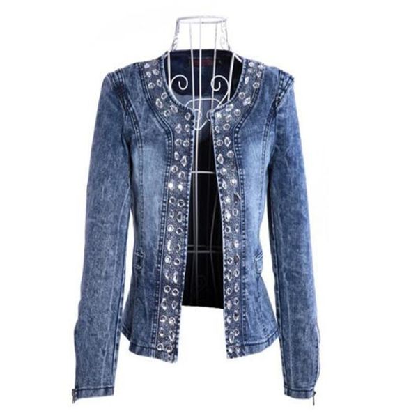 

women's jackets 2021 spring european and american style stretch denim jacket sequined retro short coat top, Black;brown