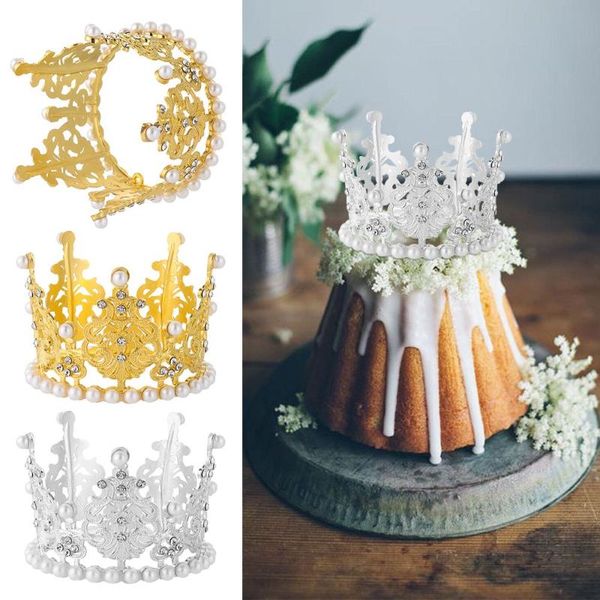 Outros suprimentos festivos de festas Faux Pearl Princess Crown Baking Baking Decor Decoração de sobremesa Decoração Brilhante Topper
