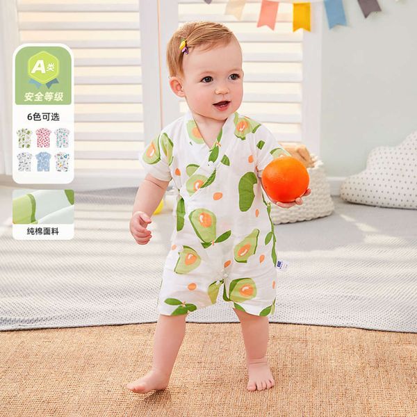 

baby monk clothes summer born baby ha crawling short sleeve one piece, White