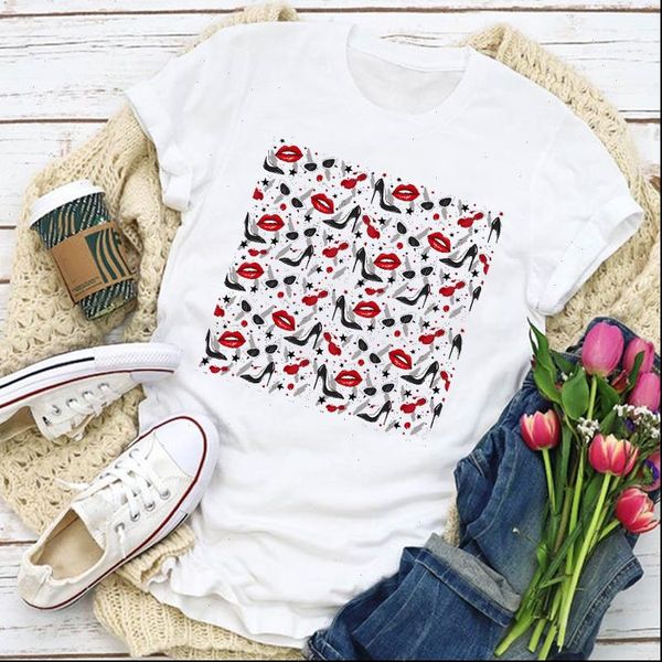 

women graphic lip fashion life beauty fingernail 90s printed summer t shirt lady womens clothing clothes tee female t shirt, White