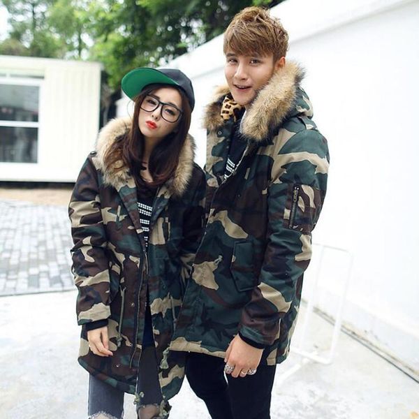 

men's down & parkas nice brand winter men/women thick camouflage jacket parka coat male fur hooded men military overcoat 5xl, Black