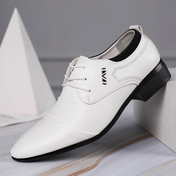 

dress shoes men formal white leather business casual office wedding male breathable oxfords axs9, Black