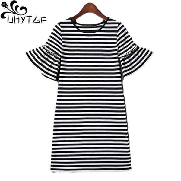 

party dresses uhytgf women clothes summer korean bell short sleeve stripe female slim plus size fashion t-shirt dress x130, White;black