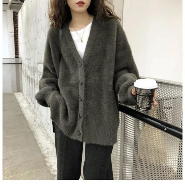 

women's knits & tees women solid fuzzy knitted cardigan, White