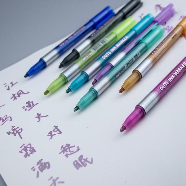 

8/12 colors metallic double lines art markers out line pen stationery art drawing pens for calligraphy lettering scra qylecu