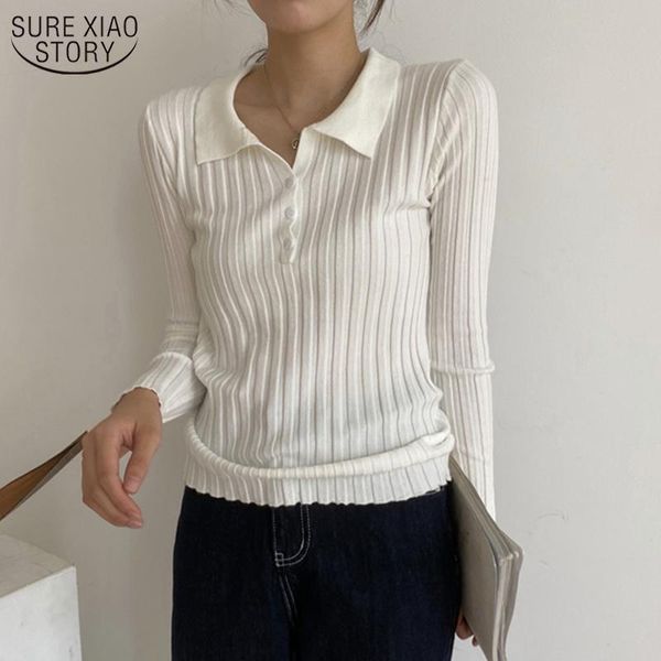 

women's sweaters 2021 spring winter lapel knitted female long sleeve single-breasted pullover korean slim knitwear chic 11320, White;black