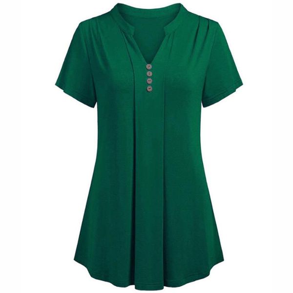 

women's t-shirt ladies summer v-neck button pure color casual 7xl large size 2021 temperament commuter fashion, White