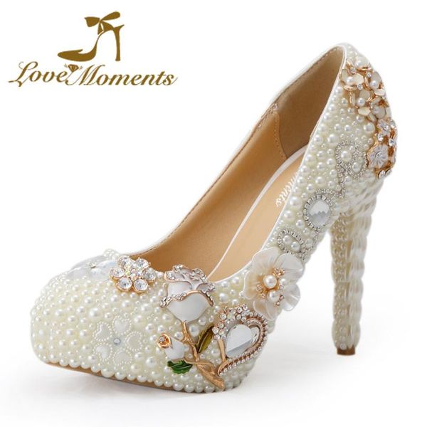 

love moments crystal wedding shoes high heel woman pumps rose rhinestone ivory pearl handmade bridal shoes dress plus size, Black