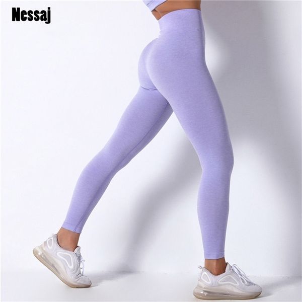 

nessaj 20% spandex seamless legging sports fitness clothes scrunch butt gym high waist pants booty workout 211130, Black