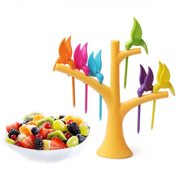 

forks 1set fruit cute tree shape mulitfunctional bird treekitchen toothpicks snack