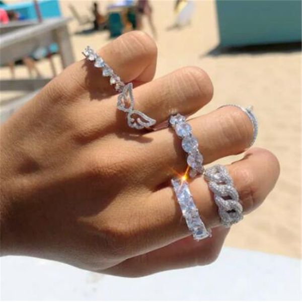 Eleganti gioielli di lusso in argento sterling 925 a forma multipla con topazio bianco CZ Diamond Promise Ring Women Wedding Ring Gift