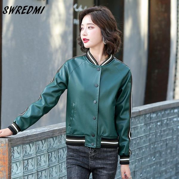 

women's leather & faux swredmi spring women short pu jacket casual baseball coats female fashion clothing street outerwear 4xl, Black