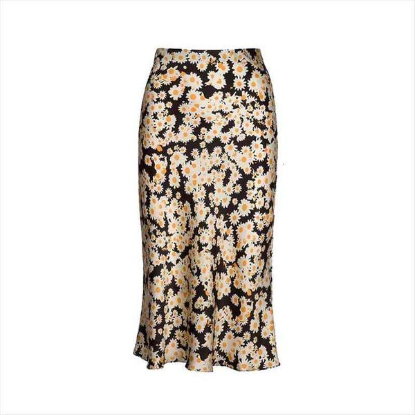 

floral print girls silk women skirt pencil fashion high waist slim ladies chic boho midi mermaid jupe femme, Black