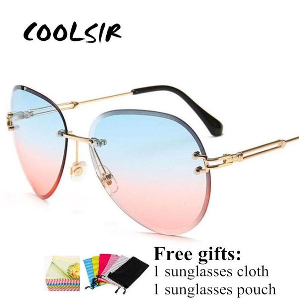 

sunglasses coolsir rimless women brand designer sun glasses gradient shades cutting lens ladies frameless metal eyeglasses uv400, White;black