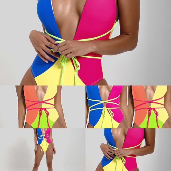 

back color contrast open 2020 one new piece single strap swimsuit female y10252021, White;black
