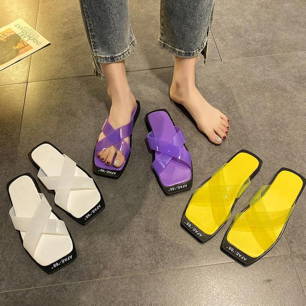 

slippers fashion transparent sandals and female summer outer wear 2021 anti-slip yi zi tuo leisure tide shoes, Black