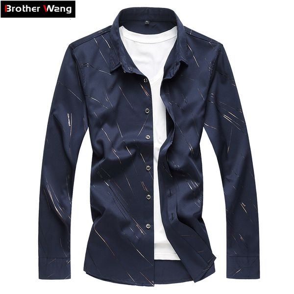 

2021 mencasual autumn new fashion business printed long sleeve shirt male brand clothes plus size 5xl 6xl 7xl e1fw, White;black