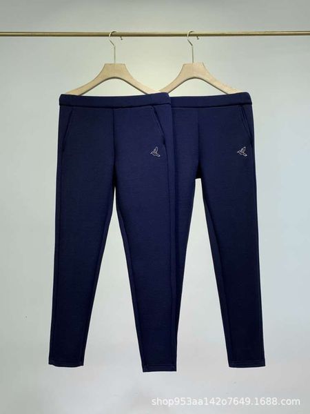 

autumn women's drill embroidered space cotton elastic casual pants, Blue
