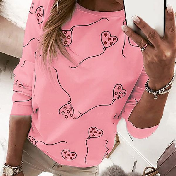 

women's hoodies & sweatshirts women o neck long sleeve love heart balloon print loose blouse hoodie sweatshirt lady pullover casual, Black