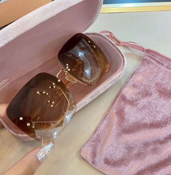 

01r pink glitter rose/brown pink shaded rimless sunglasses gafas de sol de women sunglasses with box, White;black