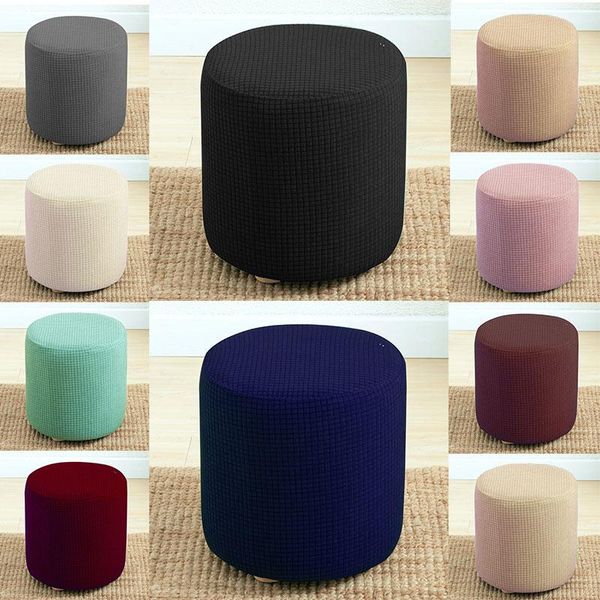 

round shape footstool cover seat cover covering chair cushion polyester elastic check ottoman covers living room chair covers