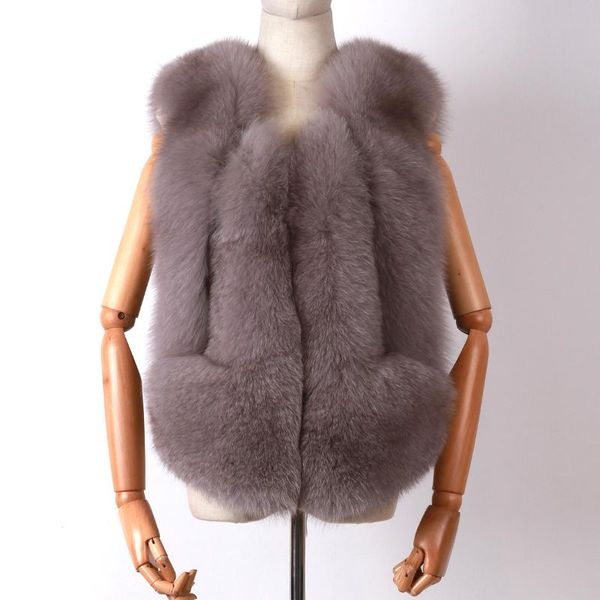 

women's fur & faux ladies women real natural gilet vest lady, Black