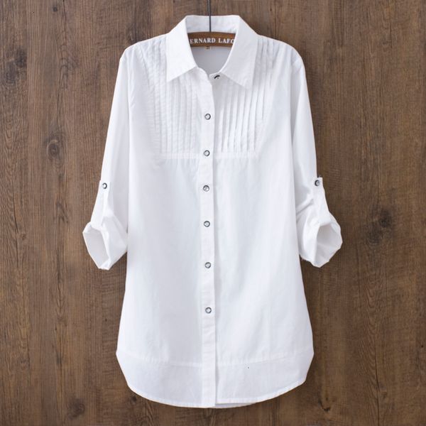 

2021 new spring summer women blouse long-sleeved 100% cotton work white shirts office lady button elegant 0.22 1g0d