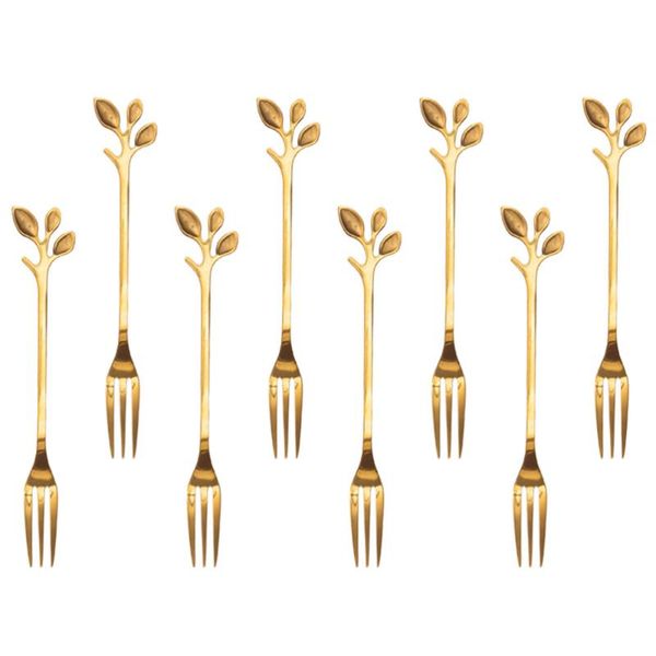 

8pcs stainless steel branches fruit forks cake dessert picks for home (silver)
