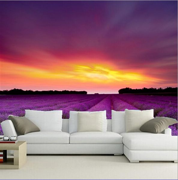 

wallpapers the custom 3d murals,3d lavender under setting sun papel de parede,living room sofa tv wall bedroom paper