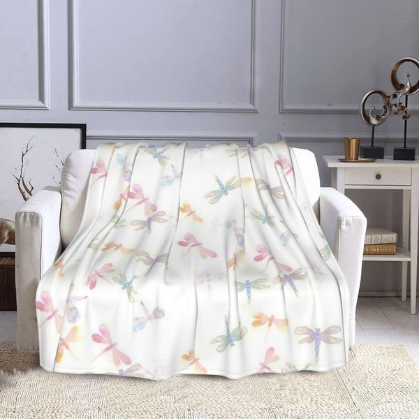 

blankets watercolor dragonflies pattern lightweight blanket for home decor, bed, sofa, black, 50"x40"
