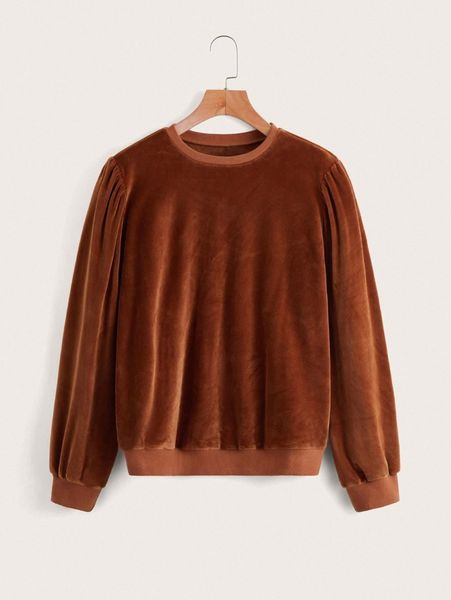 

solid round neck velvet pullover j9mk#, White;black